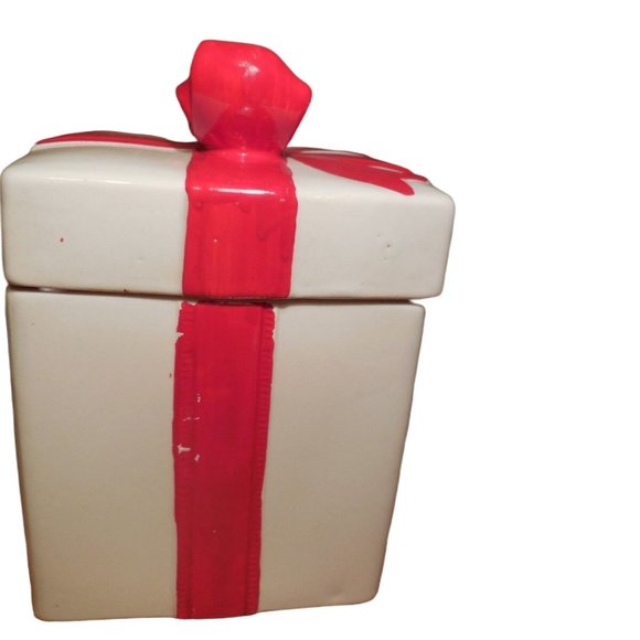 Holiday Cookie Box Cookie Jar  Gift with Red Bow - Japan -vintage - Picture 2 of 7